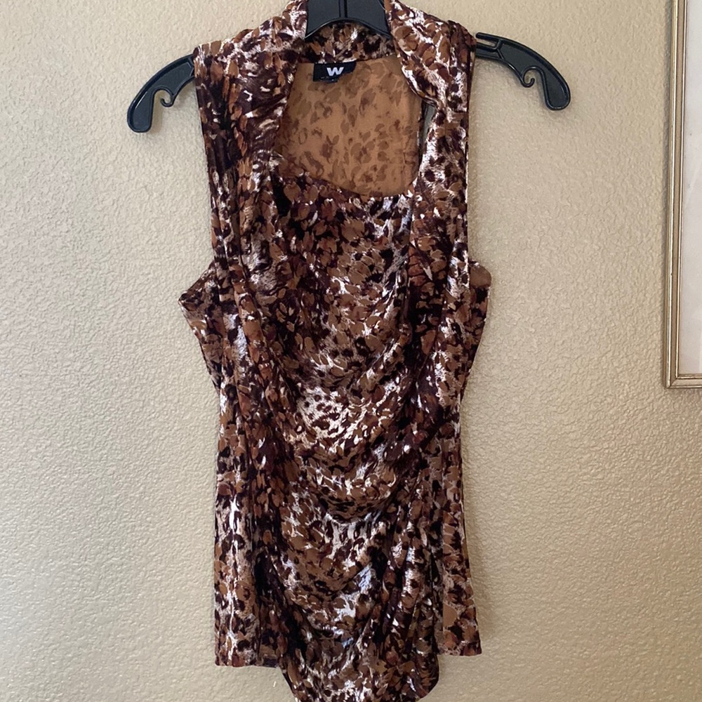 leopard print crushed velvet racer back top.  Asymmetrical neckline. Beautiful